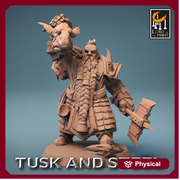 Dwarf Fighter Paladin Axe & Goblin Head Unpainted | 28mm, 32mm,54mm,75mm,100mm Scales | Dungeons and Dragons Pathfinder Lord of The Print - Only-Games