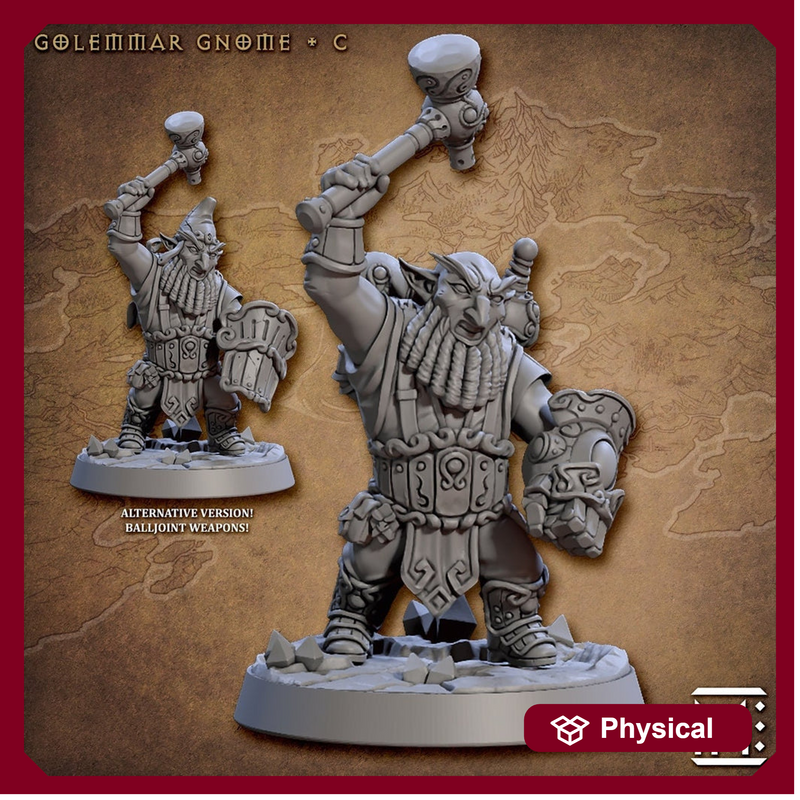 Fighter Gnome Hammer and Steam fist , Gnome with  Shield   | 28mm, 32mm, 75mm Scale Resin Miniature | Dungeons and Dragons | Artisan Guild - Only-Games