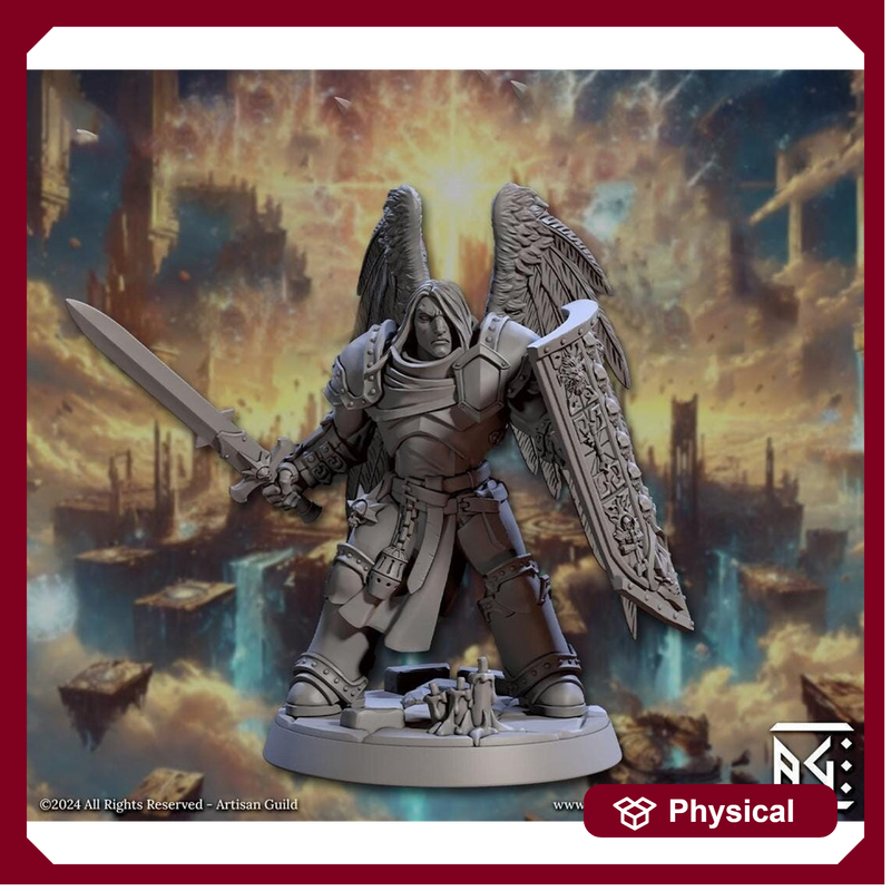 Winged Paladin, Male Celestial Angel, Solar, Deva, DnD Unpainted Mini | 28mm,32mm,54mm,75mm,100mm Scales |Dungeons & Dragons | Artisan Guild - Only-Games