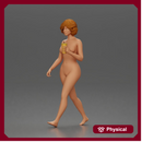 Naked Woman strolls sipping beverage