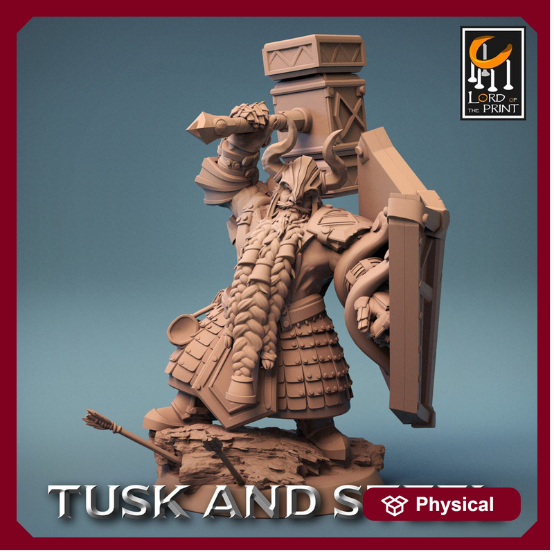 Dwarf Fighter Paladin Hammer n Shield Unpainted Model | 28mm, 32mm,54mm,75mm,100mm Scales | Dungeons & Dragons Pathfinder Rescale Miniatures - Only-Games