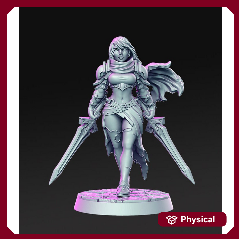 Pinup Female Fighter two weapon style | 28mm Scale | 32mm Scale Miniature | 75mm Scale | Sexy Female unpainted resin Figurine mini -D&D - Only-Games