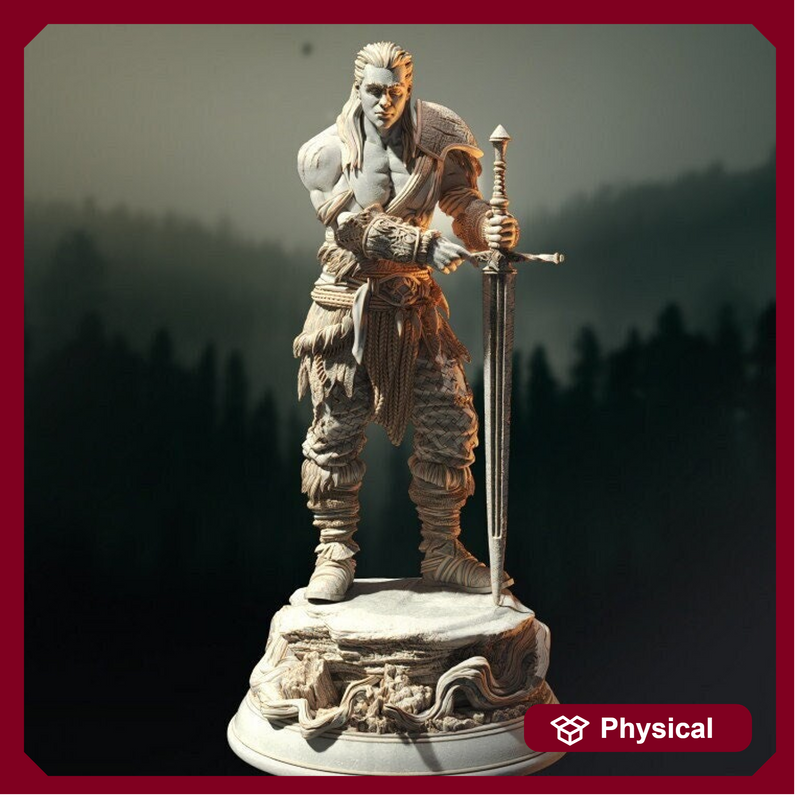 Human Ranger Fighter with Sword | Miniature | 28mm, 32mm, 75mm, 100mm Scales | Pathfinder Figure | DnD | Figurine unpainted | - Only-Games