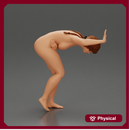 Naked girl holding her stomach and placing her hand on the wall due to stomach pain