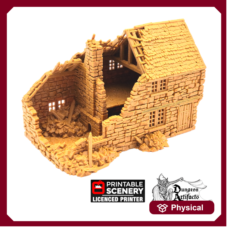 Ruined Hollyhock Cottage - King and Country - Printable Scenery Terrain Wargaming D&D DnD 10mm 15mm 20mm 25mm 28mm 32mm 40mm 54mm Painted options