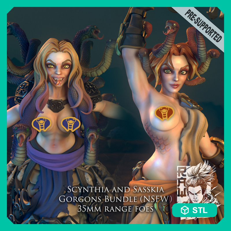Scynthia and Sasskia (True Form) - Gorgons Bundle (NSFW) - STL only - Only-Games
