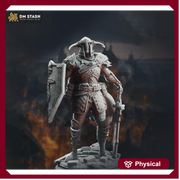 Human Paladin Fighter Sword & Shield | Miniature | 28mm, 32mm, 54mm,75mm, 100mm Scales | Pathfinder Figure | DnD | Figurine unpainted | - Only-Games