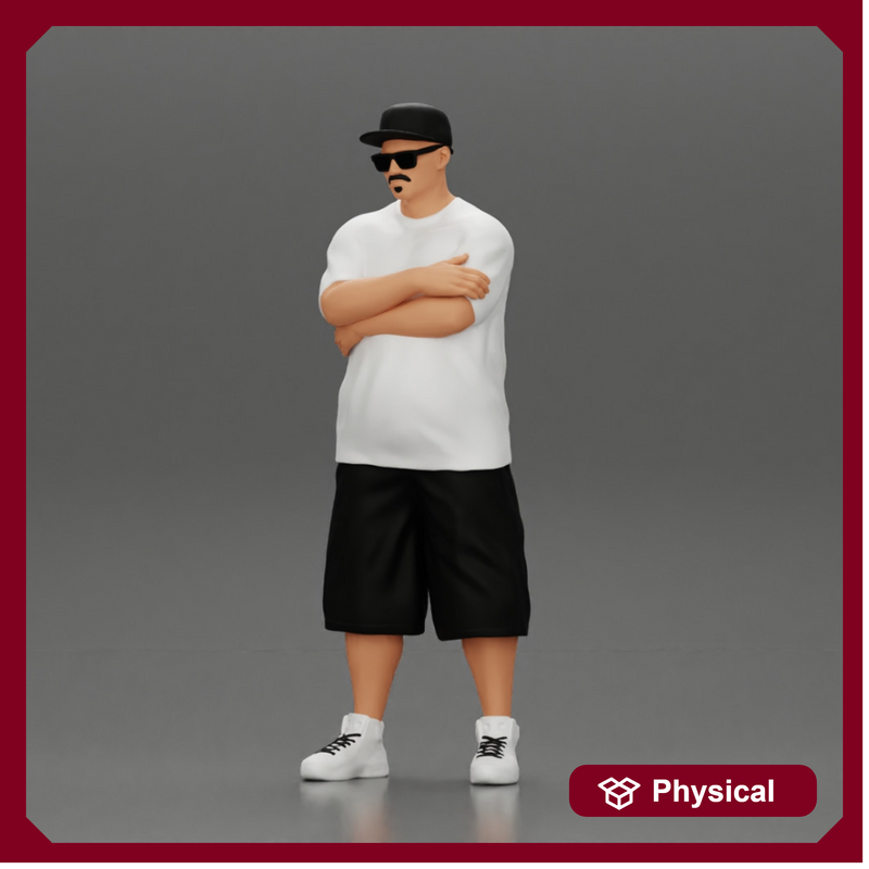 Fat Gangster in cap and sunglasses folding one's arms