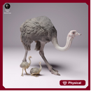 North African Ostrich Female and Chicks 1/43