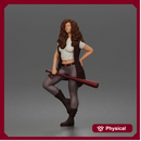 Woman Holding Bat Wearing Vest Pants Boots Confident Standing Pose