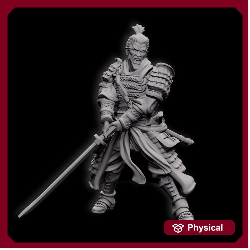 Human Fighter Samurai Kensa with Katana & Armor | DnD Miniature 28mm,32mm,54mm, 75mm,100mm Scale Pathfinder Figure/ DnD Figurine unpainted - Only-Games