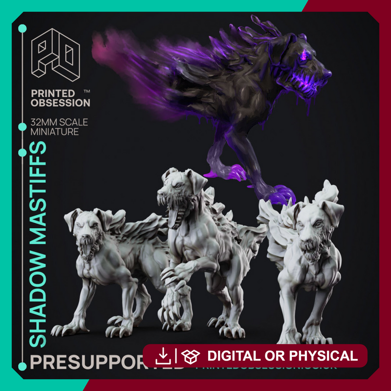 Shadow Mastiffs - 3 Shadowfell Monsters - PRESUPPORTS - 32mm scale
