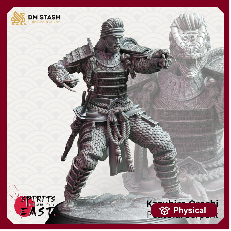 Human Male Samurai Animal Armor Fighter Kensai Miniature | 28mm,32mm,54mm,75mm,100mm Scales | Dungeons and Dragons Pathfinder | DM Stash - Only-Games