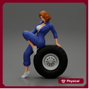 2 Models - Sexy girl mechanic in suit sitting on a truck tyre 2