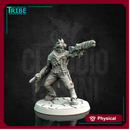 (0165) Male sci-fi post-apocalyptic warrior with mechanical arm and gun