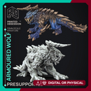 Armoured Wolf - Large Creature - Hunting Party -  PRESUPPORTED - Illustrated and Stats - 32mm scale