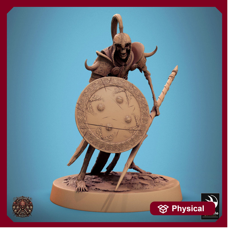 Skeleton Persian Warrior Spear and Shield | Undead Unpainted miniature DnD | 28mm, 32mm, 54mm, 75mm,100mm | Pathfinder | Rescale Miniatures - Only-Games