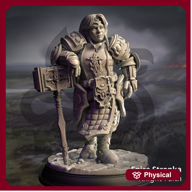 Female Dwarf  Paladin Cleric Fighter w/ Plate Mail & Hammer Miniature | 28mm, 32mm,54mm,75mm, 100mm Scales | DnD 5e Pathfinder | DM Stash - Only-Games