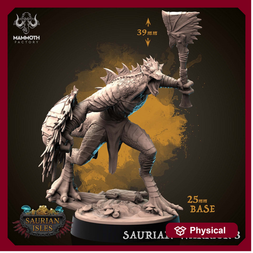 Lizardfolk Lizardman Warrior | 28mm, 32mm,75mm Scales | Dungeons and Dragons | Unpainted Figure | Mammoth Factory - Only-Games