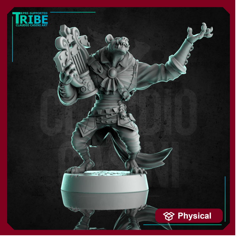(0311) Male gnoll bard musician with harp