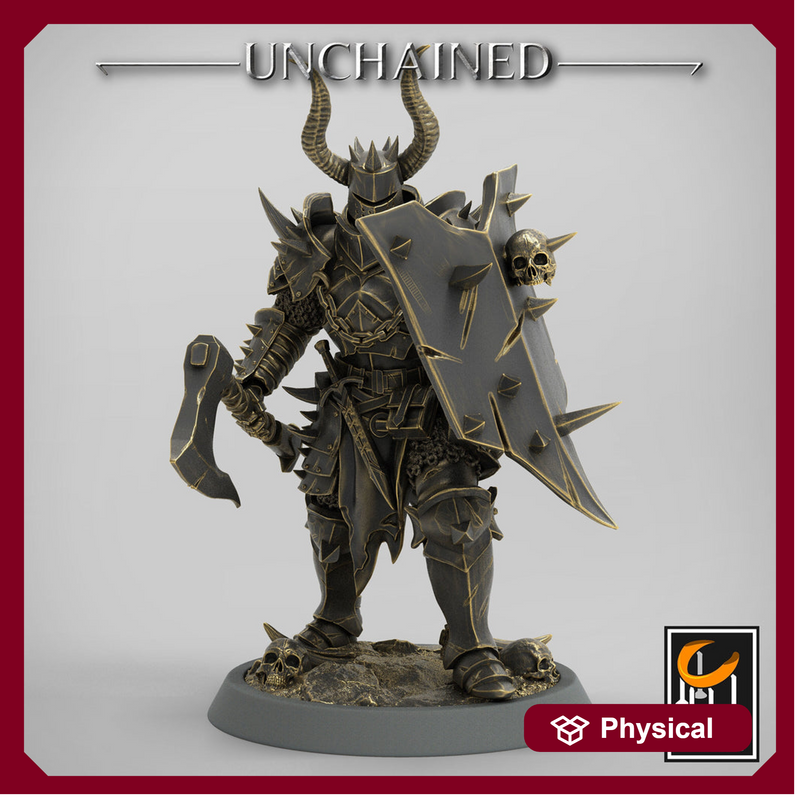 Fighter Axe and Shield, Oathbreaker Paladin, Unpainted Miniature | 28mm, 32mm,54mm 75mm,100mm Scales | Dungeons and Dragons | Pathfinder - Only-Games