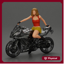 Sexy girl with short hair rides a motorbike in mini skirt