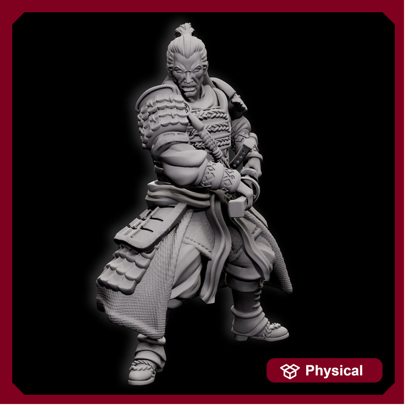Human Fighter Samurai Kensa with Katana & Armor | DnD Miniature 28mm,32mm,54mm, 75mm,100mm Scale Pathfinder Figure/ DnD Figurine unpainted - Only-Games