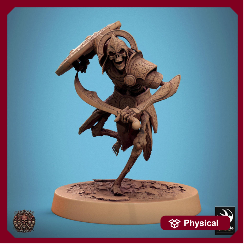 Skeleton Persian Warrior Sword and Shield | Undead Unpainted miniature DnD | 28mm, 32mm, 54mm, 75mm,100mm | Pathfinder | Rescale Miniatures - Only-Games