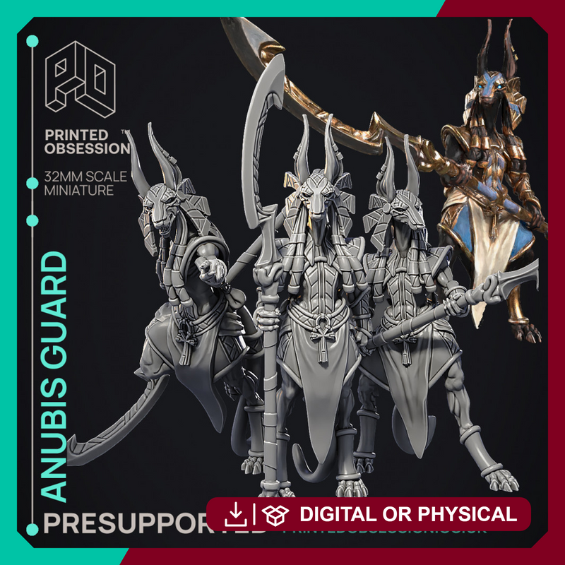 Anubis Guard - 3 Models - Court of Anubis -  PRESUPPORTED - Illustrated and Stats - 32mm scale