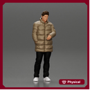 Man in long puffer jacket standing with his hand in his pocket lost in thought
