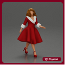 Festive Elegance Woman in Red Dress with Fur Trim