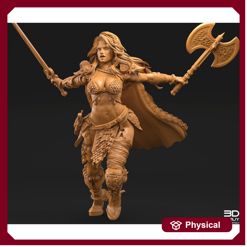 Female Legendary Fighter Battlemaster Barbarian PC or NPC | 28mm, 32mm Scales also 50mm and 100mm | Dungeons and Dragons | Pathfinder | - Only-Games