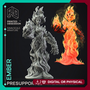 Ember - Fire Elemental -  PRESUPPORTED - Illustrated and Stats - 32mm scale - Only-Games
