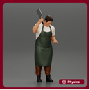 butcher standing while holding a cleaver and cutting something