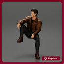 Handsome Young Man in Leather Jacket Looking Away while Sitting