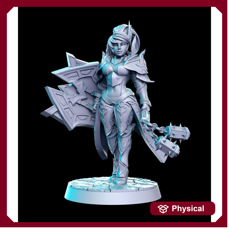 Female Pinup Paladin Fighter | 28mm,32mm,75mm Scale Dungeons and Dragons 5e Miniature Unpainted Figurine D&D Tabletop RPG Fantasy Gaming - Only-Games