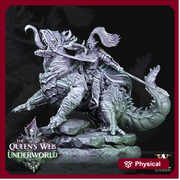 Mounted Dark Elf Fighter on Riding Lizard | 28mm and 32mm scale| DnD 5e Miniature | Drow Rider | Dungeons and Dragons| Pathfinder - Only-Games