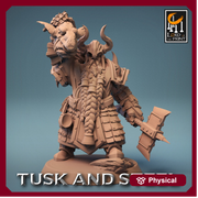 Dwarf Fighter Paladin Axe & Goblin Head Unpainted | 28mm, 32mm,54mm,75mm,100mm Scales | Dungeons and Dragons Pathfinder Lord of The Print - Only-Games