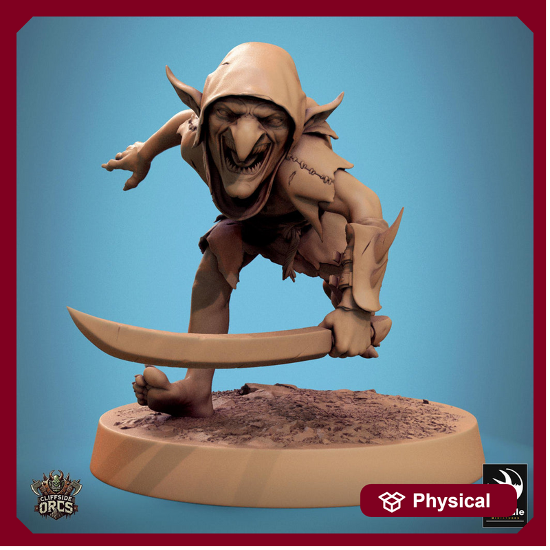 Goblin with Swords Fighter | D&D 5e UNPAINTED | 28mm, 32mm,54mm,75mm, 100mm scale| Pathfinder | Figure for Painting| Rescale Miniatures - Only-Games