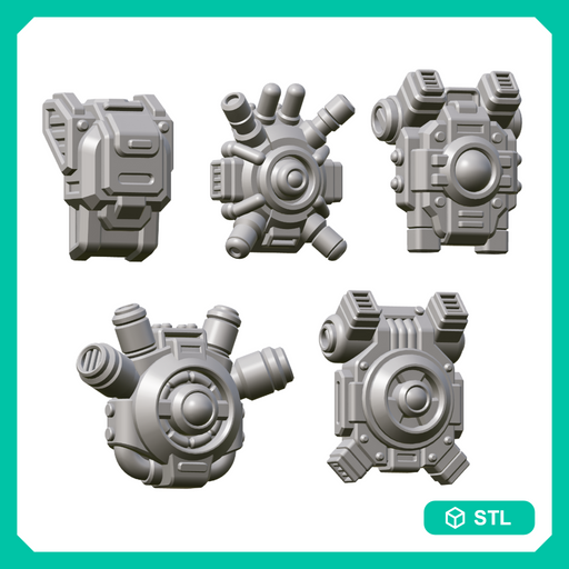 Set of 5 Sci-Fi Power Packs  - 32mm Miniatures Kitbash Bits - Only-Games