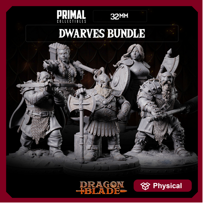 5 miniatures - 32mm - Classic RPG game Dwarves bundle - DRAGONBLADE