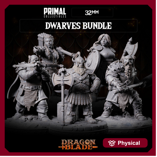 5 miniatures - 32mm - Classic RPG game Dwarves bundle - DRAGONBLADE - Only-Games