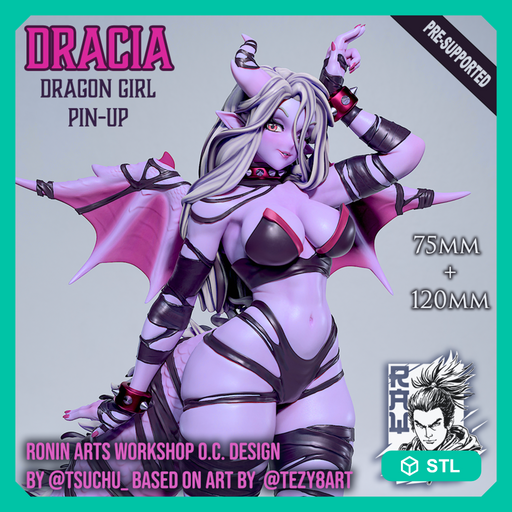 Dracia - Dragon Girl Pin-Up (75mm and 120mm) - STL only - Only-Games