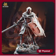 Human Paladin Fighter Sword & Shield | Miniature | 28mm, 32mm, 54mm,75mm, 100mm Scales | Pathfinder Figure | DnD | Figurine unpainted | - Only-Games