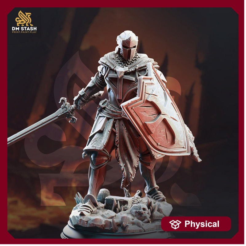 Human Paladin Fighter Sword & Shield | Miniature | 28mm, 32mm, 54mm,75mm, 100mm Scales | Pathfinder Figure | DnD | Figurine unpainted | - Only-Games