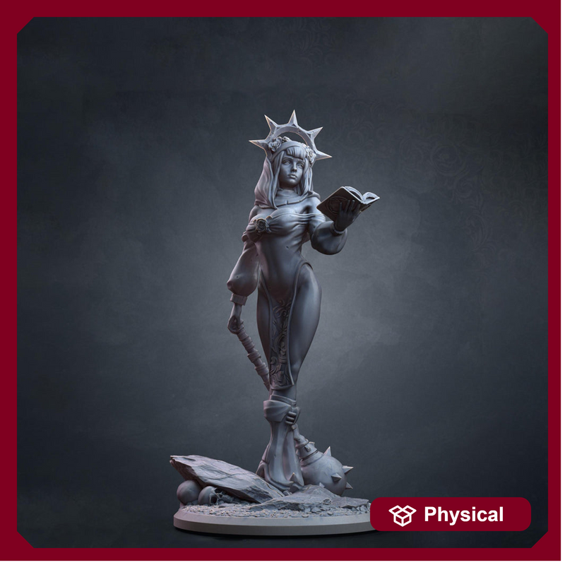 Human Cleric Miniature | Female Priestess with Mace | 28mm 32mm 54mm 75mm 100mm - Only-Games