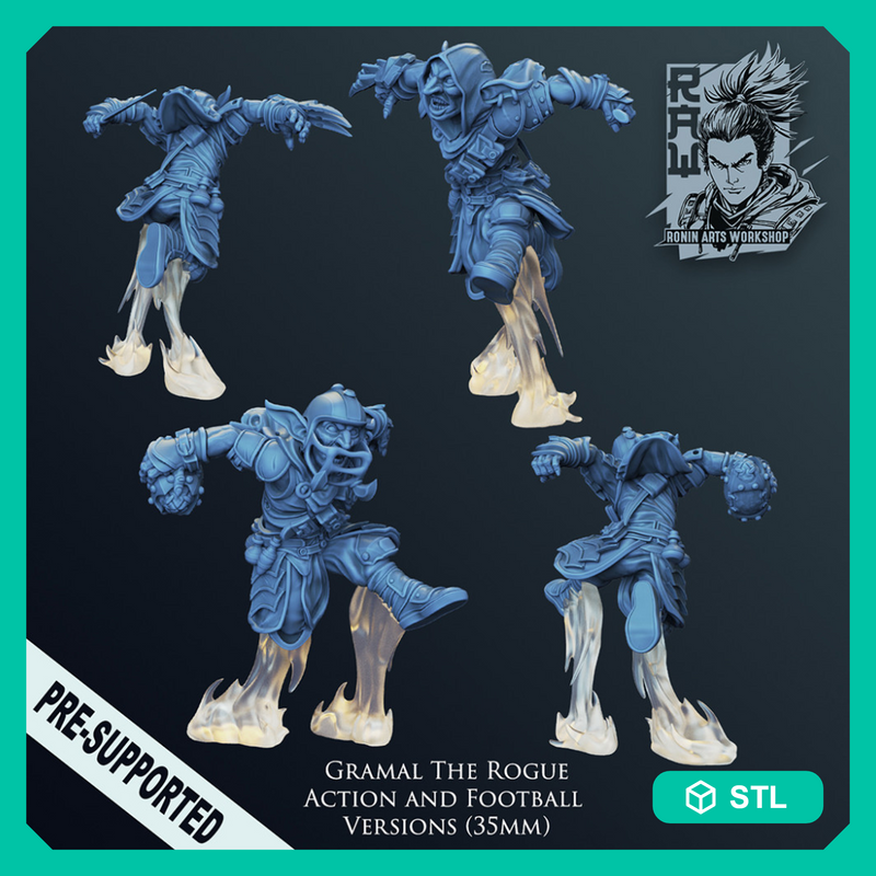 Gramal - Globlin Rogue in Action and Football Pose - STL only