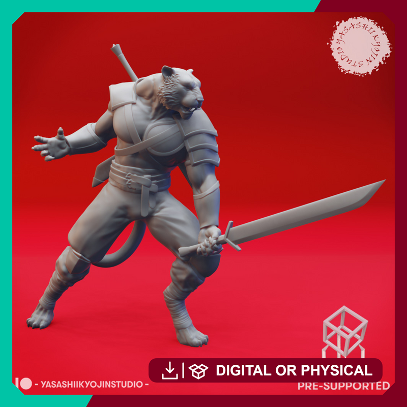 Tabaxi Barbarian - Tabletop Miniature (Pre-Supported)