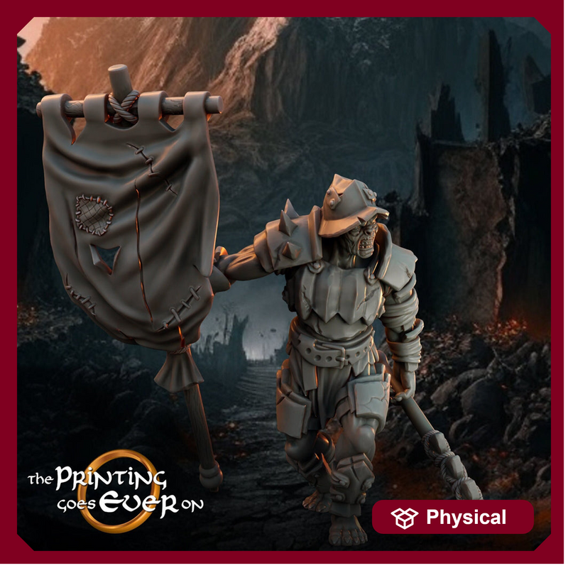 Orc / Half-Orc Fighter Banner Bearer Miniature PC NPC | 28mm, 32mm,54mm,75mm Scales | Pathfinder Figure | DnD 5E|  Figurine unpainted | - Only-Games