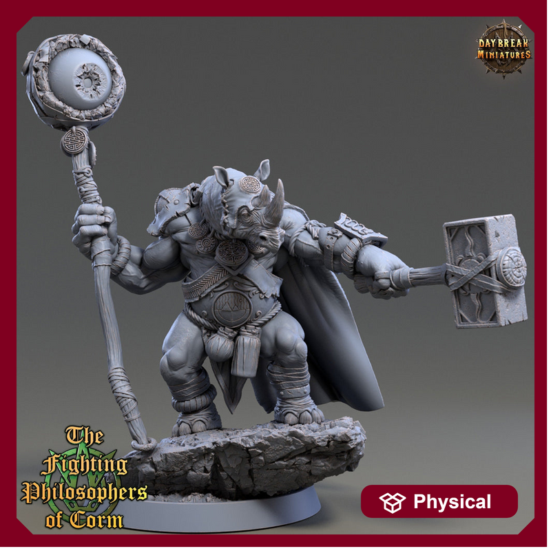 Rhinokin, Rhino-folk Warrior  Scales: 28mm, 32mm,54mm,75mm | D&D 5e Megaboss | Dungeons and Dragons | Pathfinder | Daybreak Miniatures - Only-Games